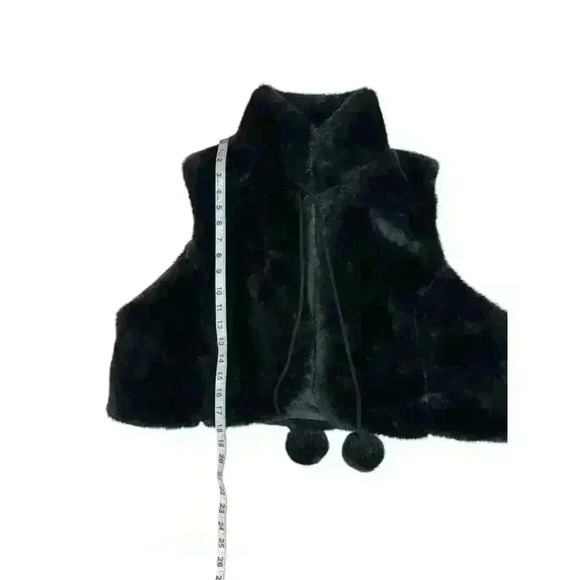 FAUX FUR BLACK VEST WITH POM POM TASSELS HOOK CLOSURE STAND UP COLLAR SIZE L - Picture 9 of 11